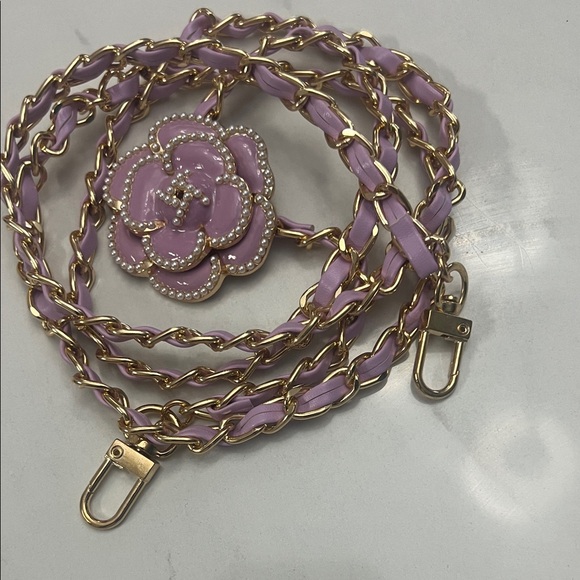 Pink and Gold Chain Strap with Flower Accent - Picture 1 of 2